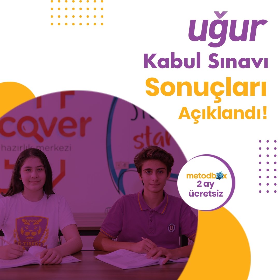 Uğur Kabul Sınavı sonuçları açıklandı!🏆 13 Ocak Cuma günü itibarıyla okullarımızdan randevu alarak Akademik Başarı karnenizi, Sınav Becerileri karnenizi ve 2 aylık ücretsiz Metodbox erişiminizi temin edebilirsiniz.