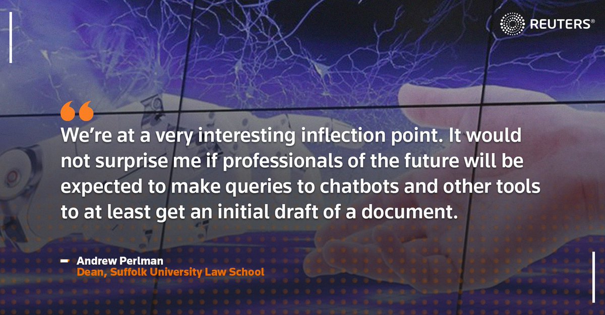 Andrew Perlman, dean of Suffolk University Law School, said he would like to see first-year legal research and writing classes cover the use of tools like ChatGPT, just as they teach students to conduct research on Westlaw and LexisNexis 5/7