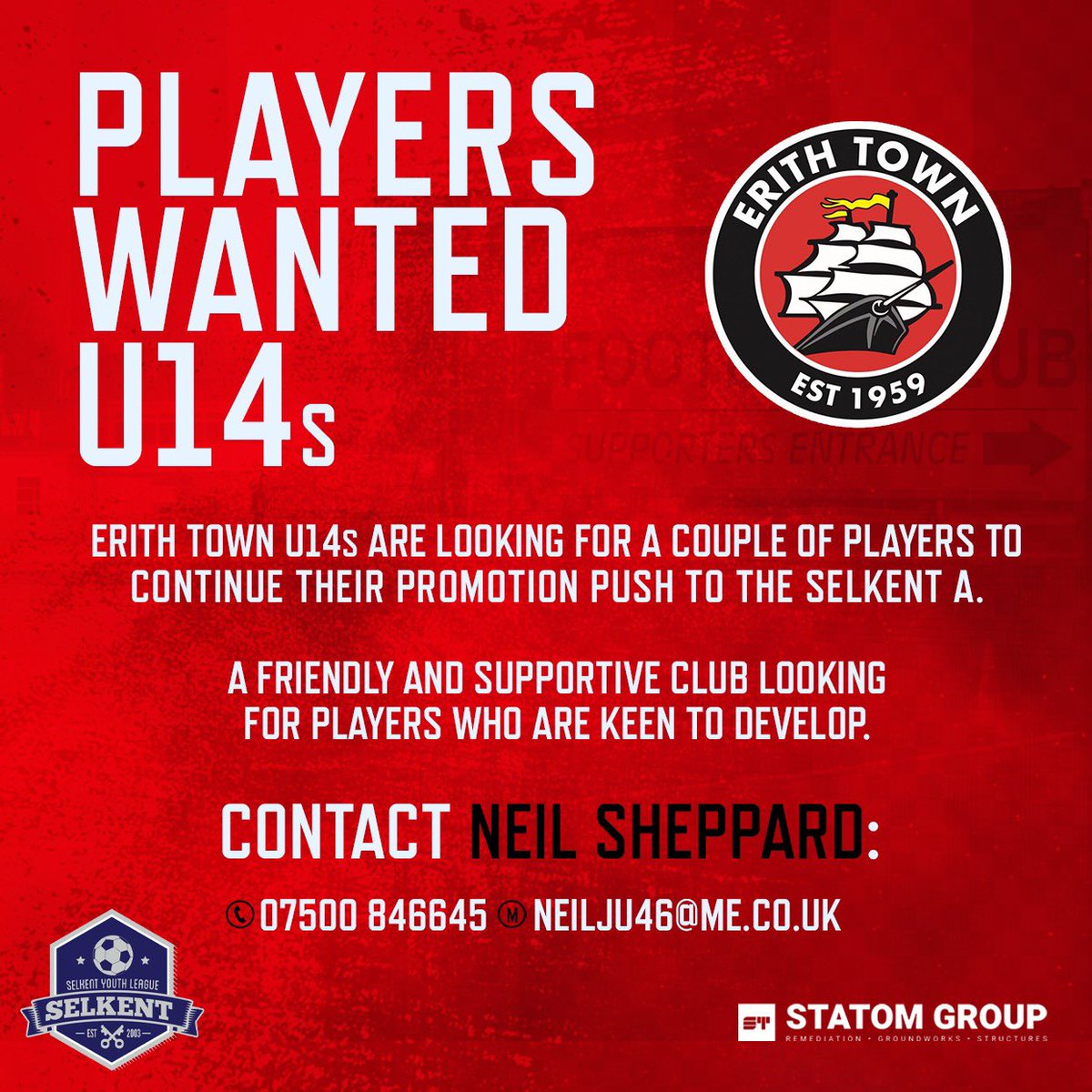 PLAYERS WANTED | Our successful Selkent U14s are looking to recruit players to their squad. #UpTheDockers #WeAreErith