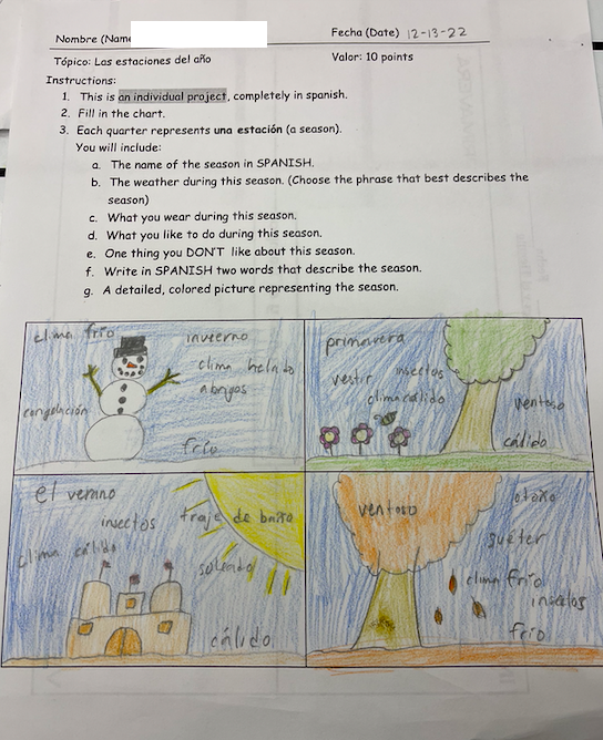 WalkerMillMS's tweet photo. Mrs. Munoz Reyes' 6th grade classes are working on learning their seasons in Intro to Spanish. @wmmstag #foreignlanguageeducation #seasons #pgcps #pgcpsproud #blueandgold #spanishlanguage #espanol #wmms #pantherpride https://t.co/CEsyGgzS9T