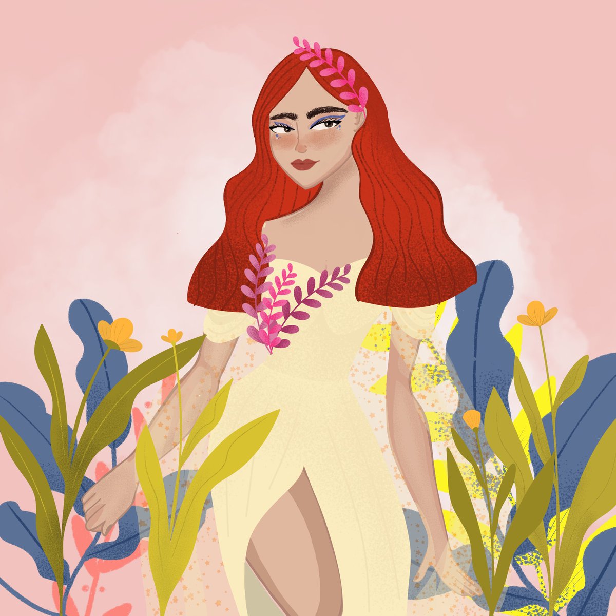 The girl with the red girl and the pink flowers💐❤️