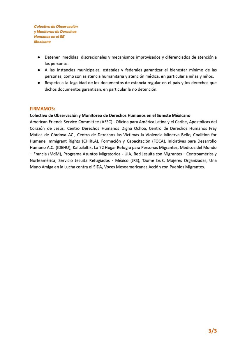 La72Tenosique's tweet photo. #AlertaFronteraSur
🟠Desde el #COMDHSEM reafirmamos nuestra denuncia sobre la desinformación en procesos de asilo y de regularización migratoria generada por las autoridades.
📌Consulta el comunicado completo: https://t.co/2lQu3X5pwM https://t.co/Cjom8NUZoj