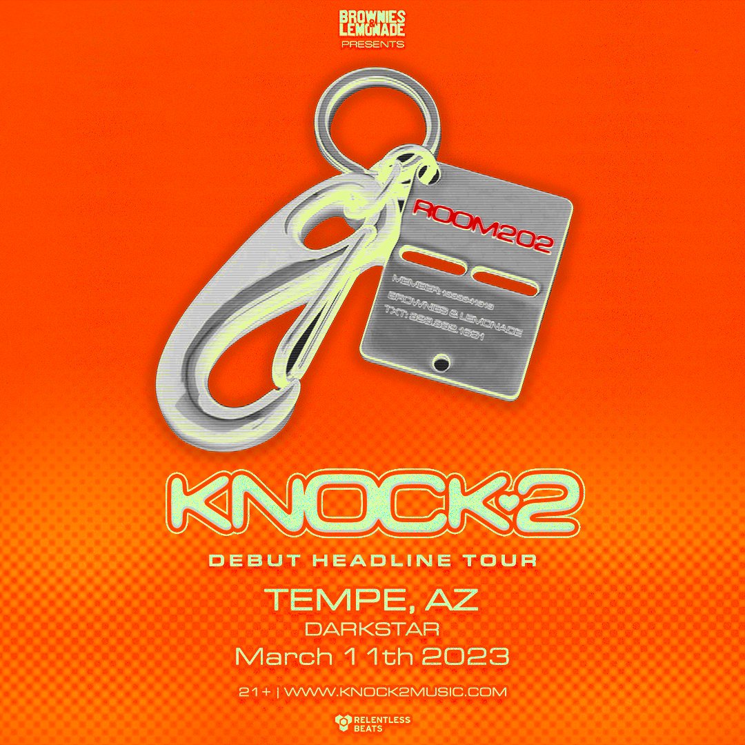 RelentlessBeats's tweet photo. #ShowAnnounce - Talk about pure adrenaline 🔥 @Knock2Music is bringing the DEBUT HEADLINE TOUR to Darkstar on 3/11. Set your alarms and be ready for the on-sale this Friday at 10am MT!  https://t.co/94MmGhGML6 https://t.co/5kXi9eZkXR