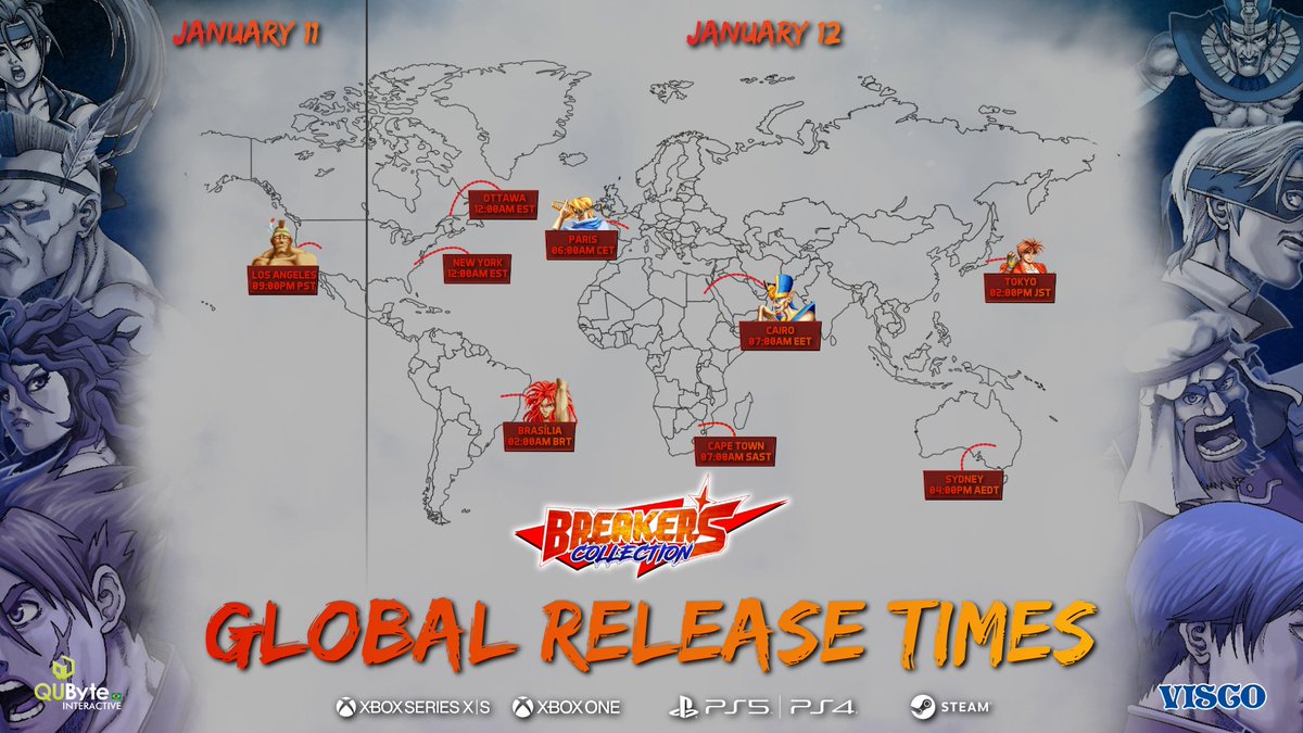 qubytegames's tweet image. Here's the #BreakersCollection release times for #Steam, #PlayStation and #Xbox platforms!

Nintendo Switch times in the next post.

#breakers #breakersrevenge #fgc