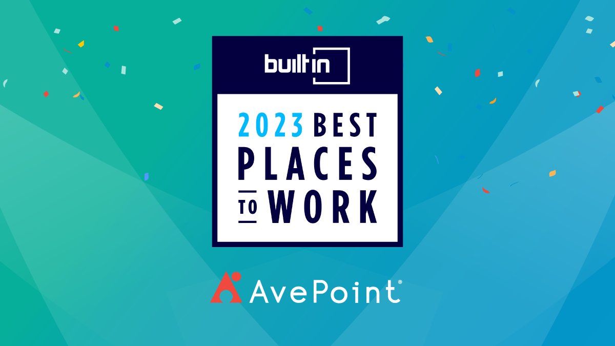 AvePoint's tweet photo. We are excited to share that #AvePoint is a #2023 @BuiltIn Best Places to Work winner in Chicago, Colorado, New York City, and Washington, DC!

To learn more about our company #culture and #2023BuiltInBest, read our latest blog: https://t.co/eNh1Y1Moce

#MakeYourMarkAVPT https://t.co/9pdIjLEkDz
