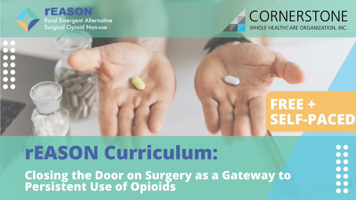 Interested in learning more about mitigating #OpioidUseDisorder amongst post-surgery patients? Check out our #FREEtraining through the rEASON curriculum.
buff.ly/3irgWSk

#opioidprevention #prescriptiondrug #prescriptiondrugawareness