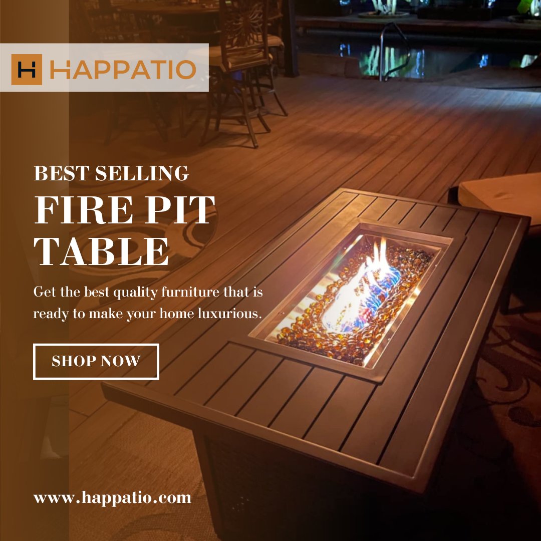 HAPPATIO fire pit table uses propane fuel for smoke-free burning, so no ash or smoke plagues you. You can place drinks and snacks around the edge, which is ideal for family gatherings.

#happatio #firepit #firetable #table #furniture #patio #yard #decor #home #garden #warm