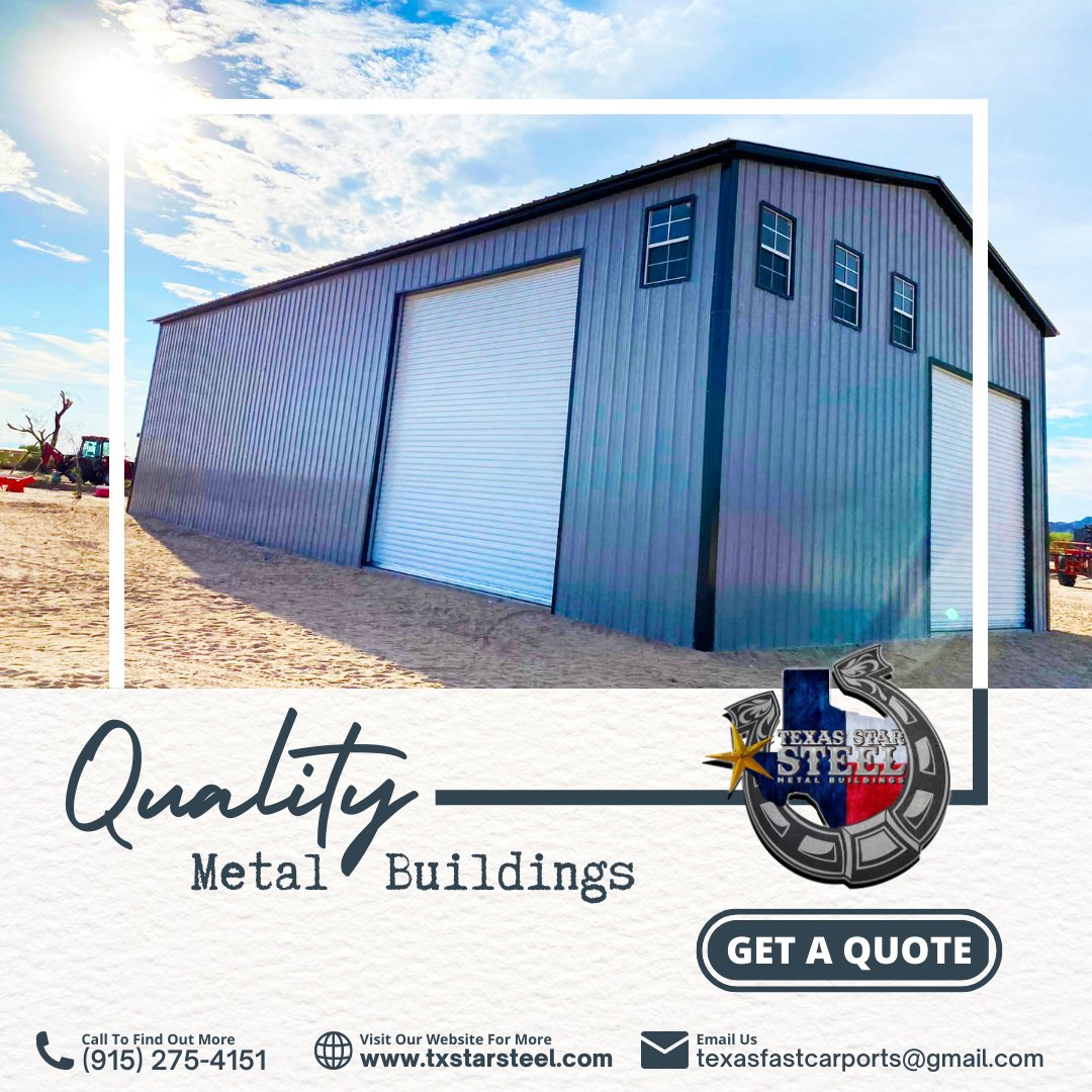 TXStarSteel's tweet photo. Do you need a barn, garage, shop, or warehouse? 
TEXAS STAR STEEL can help!

🔴 DESIGN YOUR OWN BUILDING ONLINE
Try our build your own building tool now and we will send you a free quote. https://t.co/c3aJqgJG4C

🖥 https://t.co/XzPfKk9jgx
#TexasStarSteelCarports https://t.co/7itucZhR7g