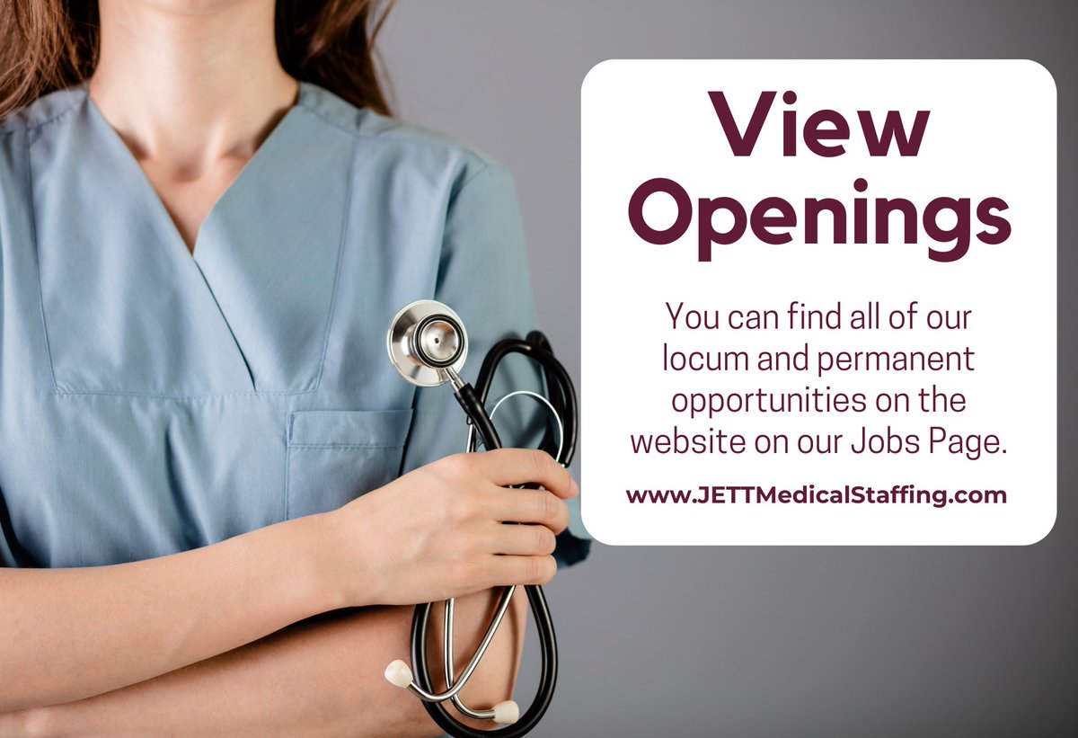JETT Medical Staffing is a Physician Assistant owned medical staffing agency focusing on the permanent and locums placement of Advanced Practice Providers nationwide. 

#advancedpracticeprovider #physicianassistant #nursepractitioner #CRNA #Jobs jettmedicalstaffing.com/jobs