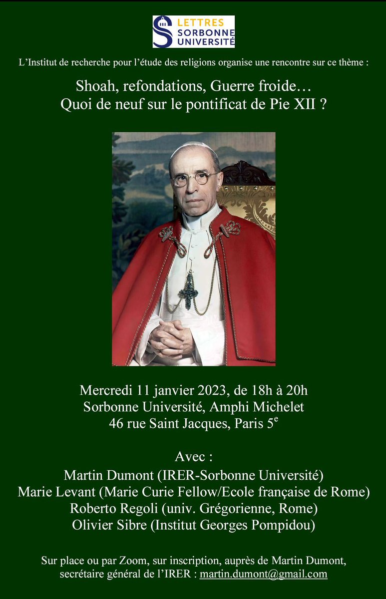 Ch_DICKES's tweet photo. 👉👉👉Petit direct depuis @Sorbonne_Univ_ avec Marie Levant, @RobertoRegoli3, Olivier Sibre sous la houlette de @MDumont75. Quoi de neuf sur Pie XII? @NinaValbousquet est même en ligne 😉 https://t.co/CVsH4H7EYu