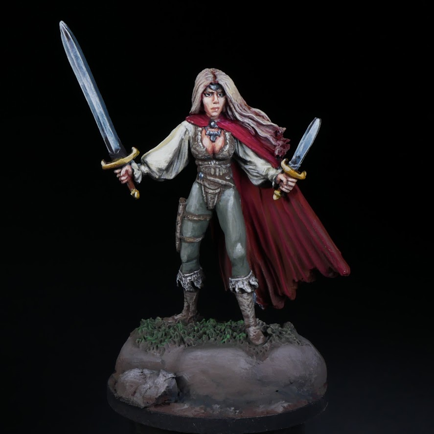tex_red's tweet photo. G, the rogue in our merry little band. She's one of the magicians in the circus and they're both competing for the prime spot in the show.
.
.
.
.
@darkswordminiatures 
#pathfinder2E #pathfinder #dnd #fantasy #extinctioncurse #miniatures #darkswordminiatues https://t.co/8RLQctNjmY