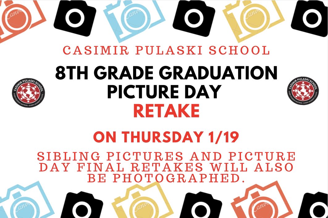 🗣️Reminder🗣️ 8th grade graduation picture day RETAKES are on Thursday 1/19. Final Sibling and Picture day Retakes will also be photographed.