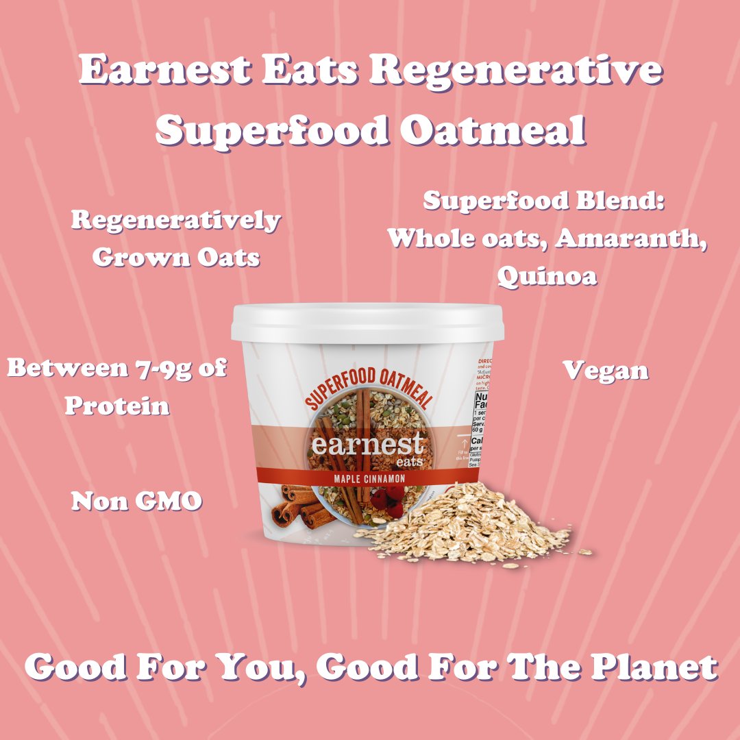Breakfast made easy! Earnest Eats Superfood Oatmeal cups is the perfect grab 'n' go meal to start your day. Made with quality ingredients and packed in a cup with a solid lid you can take these anywhere!
#Superfood #Oatmeal #Coffeehouse #breakfast #Vegan #regenerativeagriculture