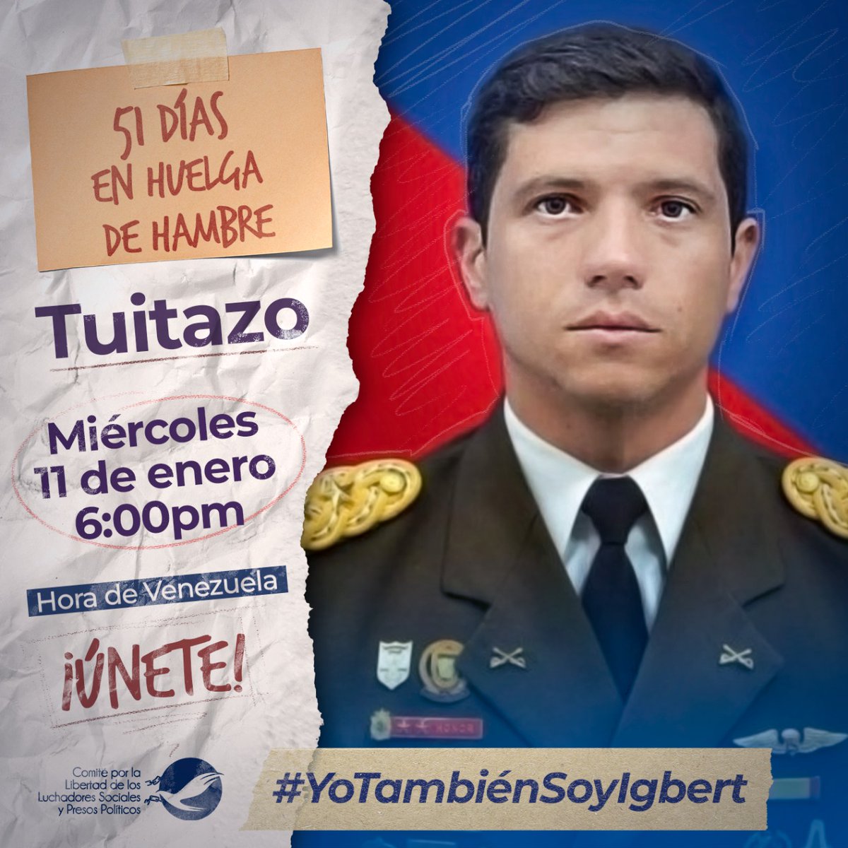 ALERTA‼️ <a href="/liberenaigbert/">Liberen a Igbert</a> tiene 51 días en huelga de hambre  ¡SOLIDARIDAD! No lo dejen morir
Únete al tuitazo #YoTambienSoyIgbert 
Hoy #11E a la 6 pm