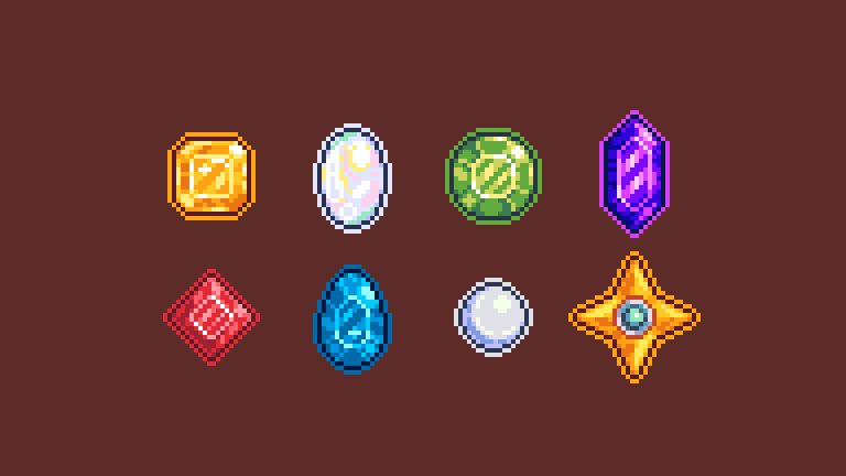 Various #pixelart gems for upcoming mobile walking game