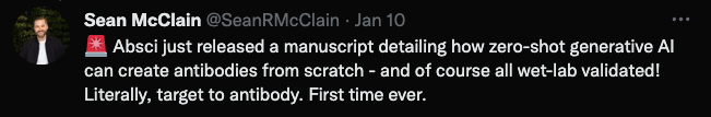 I usually let this stuff go, but this is too over the top

In splashy #JPM23 PR, <a href="/abscibio/">Absci</a> claim they can de novo design antibodies from scratch, but they actually design just the CDR3 (of 6 total) of existing Tx antibodies to their orig targets. 

That's not de novo design
