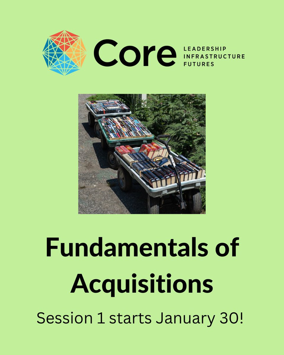ALA_Core's tweet image. The first 2023 session of Fundamentals of Acquisitions runs January 30 to March 10. This 6-week course provides a primer for acquisitions concepts common to all library material formats. Learn more and sign up: alacore.org/go/to/tw-23-fo… #LibraryAcquisitions #LibraryCollections