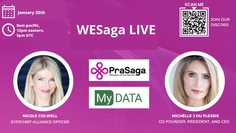 PrasagaOfficial's tweet photo. Join us on January 25th for our very 1st WESaga LIVE – hosted by our EVP/Chief Alliance Officer Nicole Colwell &amp; featuring Michelle du Plessis, CEO/Founder of MyDATA: https://t.co/RHpFvZvMjc

#wesaga #developers #web3builders #web3creators #wedo #blockchain #womeninblockchain https://t.co/XwNCD6k1aS