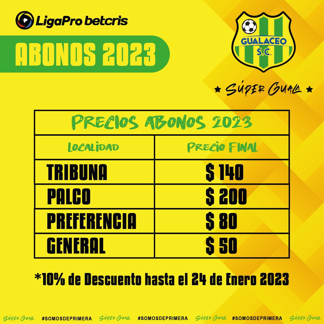 #VentadeAbonos 🎫 

Los hinchas que compren su abono hasta el 24 de enero tendrán un descuento del 10% en el precio, ademas podrán ingresar al partido de presentación oficial del equipo.

📍Puntos de Venta: 

Oficina del Club ➡️ Vicente Peña Reyes y Gran Colombia.
