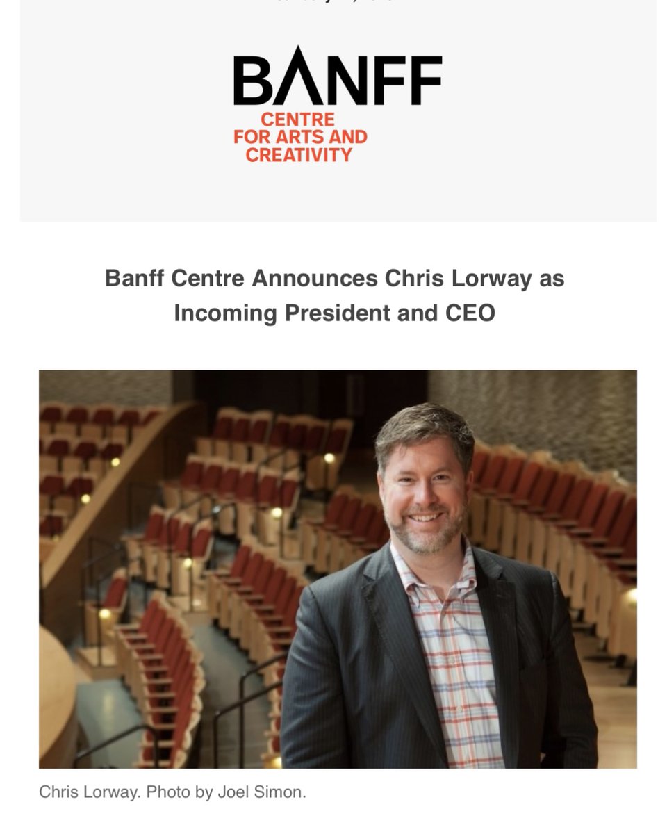Thrilling news for <a href="/clorway/">Chris Lorway</a> and <a href="/banffcentre/">Banff Centre</a> !! Chris has been a transformational leader <a href="/StanfordLive/">Stanford Live</a> and we are so excited for the vision he will bring to his new role!