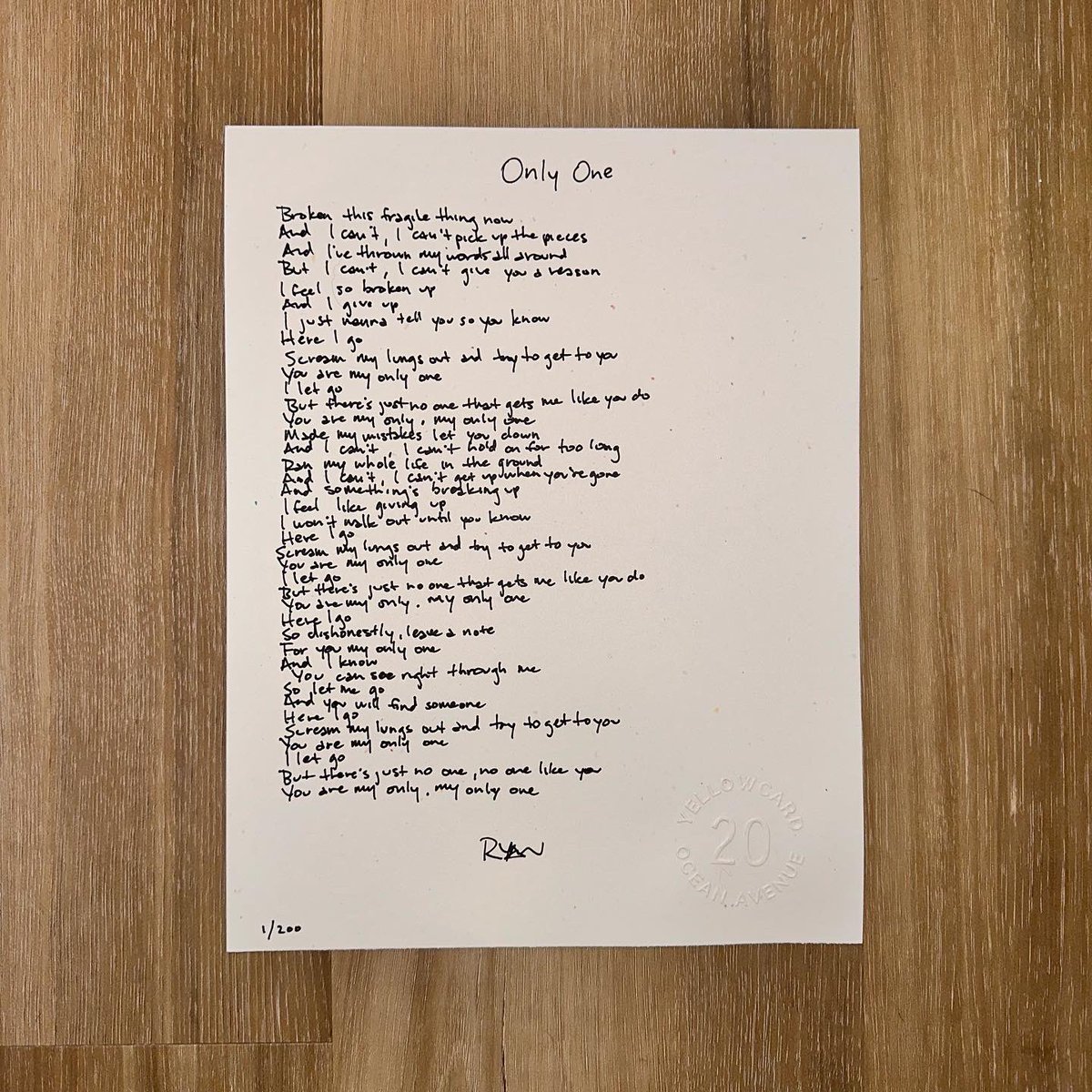cigarette yellowcard lyrics Handwritten lyrics are back and better than ever. For the 20th anniversary  of Ocean Avenue, @williamryankey has created something special. Each  limited edition lyric sheet is signed, numbered and embossed. Quantities are