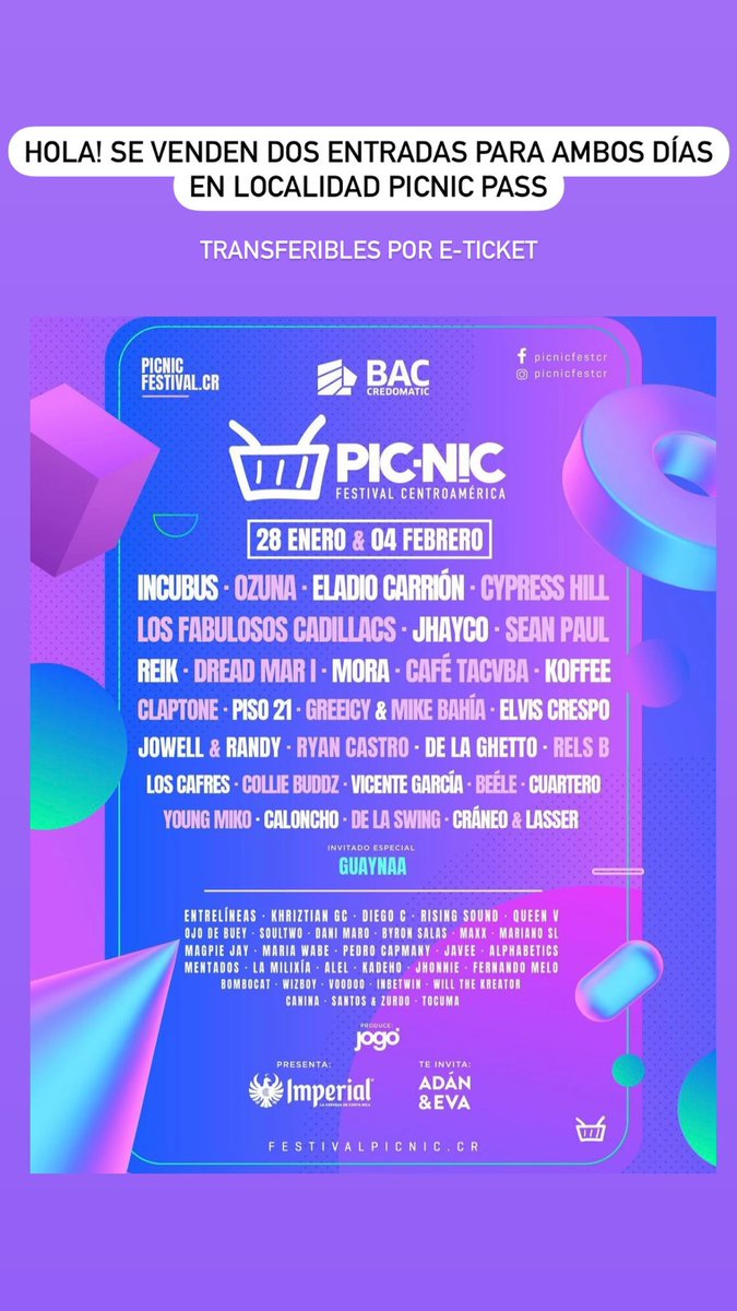 HndzAndrea's tweet photo. Entradas disponibles para picnic pass los dos días, a precio de fase 2 transferibles por e ticket. RT porfis! https://t.co/qWevyjs27t