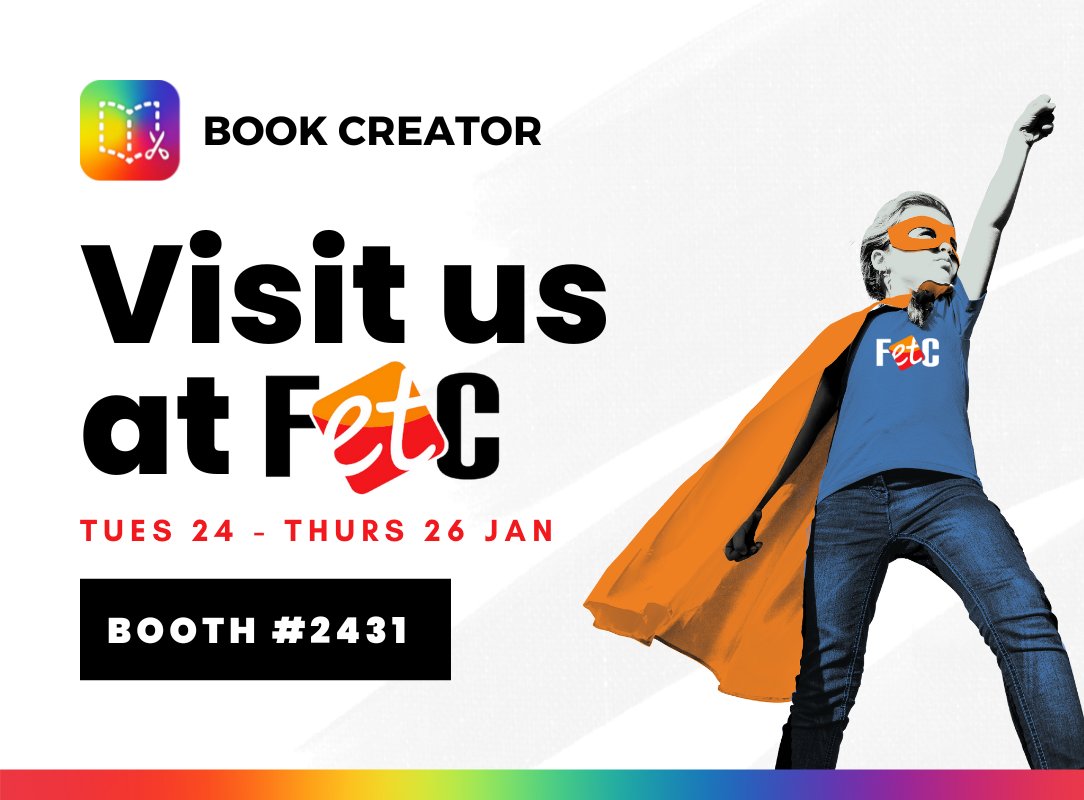 WE'RE GOING TO #FETC 2023 🎊

Come join us at booth #2431 to:
👋 Meet the team
🎤 Experience live demos with featured speakers
🎁 Win VIP swag

Check out our full booth agenda and other recommended sessions in our 'Top Tips for <a href="/fetc/">FETC</a>' blog post:
bookcreator.com/2023/01/our-to… 🎉