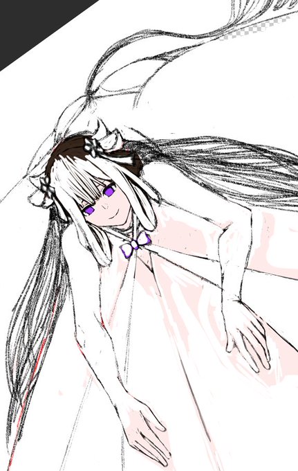 ずっと線画にするために手直しして腰回りが難航しておりましたが、良い塩梅のところに見つけました。
I had been reworking her drawing to make it into a line drawing for a long time and the area around her waist was a challenge. However, I found it at a good salient point . 