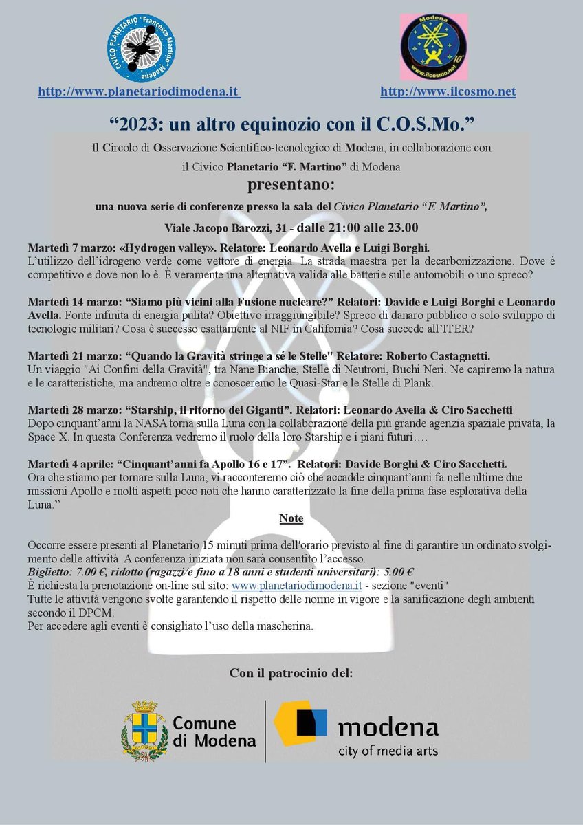 Nuovo ciclo nostre conferenze al Planetario: 
ilcosmo.net/index.php/even…