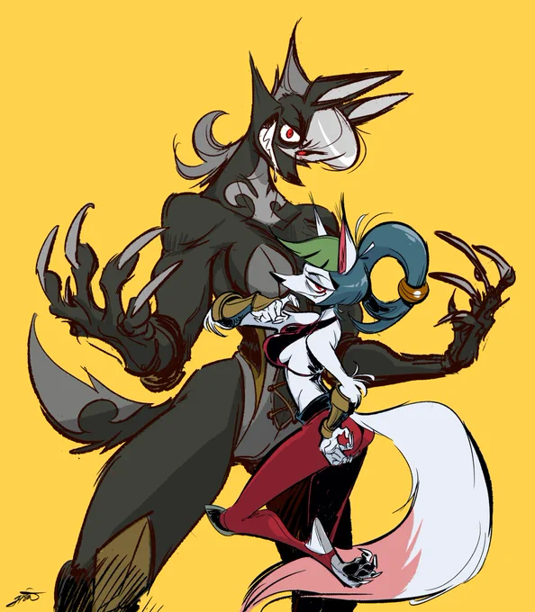 Gift art for ! My take on his badass monster wrestling girls Zenko and Fleur Sauvage from UMA.  