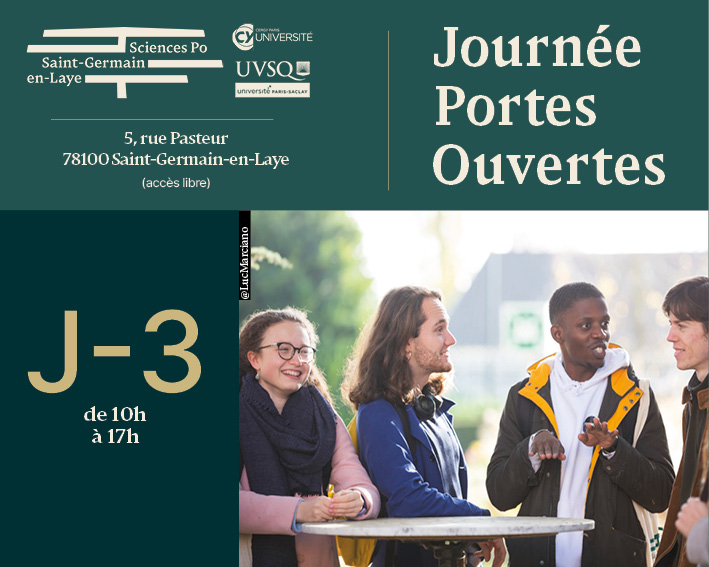 ⏳Le compte à rebours est lancé !
C’est avec joie que nous vous accueillons sur notre beau campus, après deux années de Journées Portes Ouvertes en distanciel !

📆RDV ce samedi 14 janvier, pour découvrir Sciences Po Saint-Germain-en-Laye

Plus d’infos➡️  sciencespo-saintgermainenlaye-jpo.fr