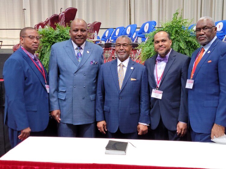 2ndMtZion's tweet photo. Greetings from The National Baptist Convention Mid-Winter Board Meeting 2023. Left to Right-Dea. Leroy Haigler, Rev. Darrian A. Brown, Pastor James Moore Sr., Dea. Darren Simpson, &amp; Rev. Harry Moore Sr. https://t.co/VuawhwG5Rr