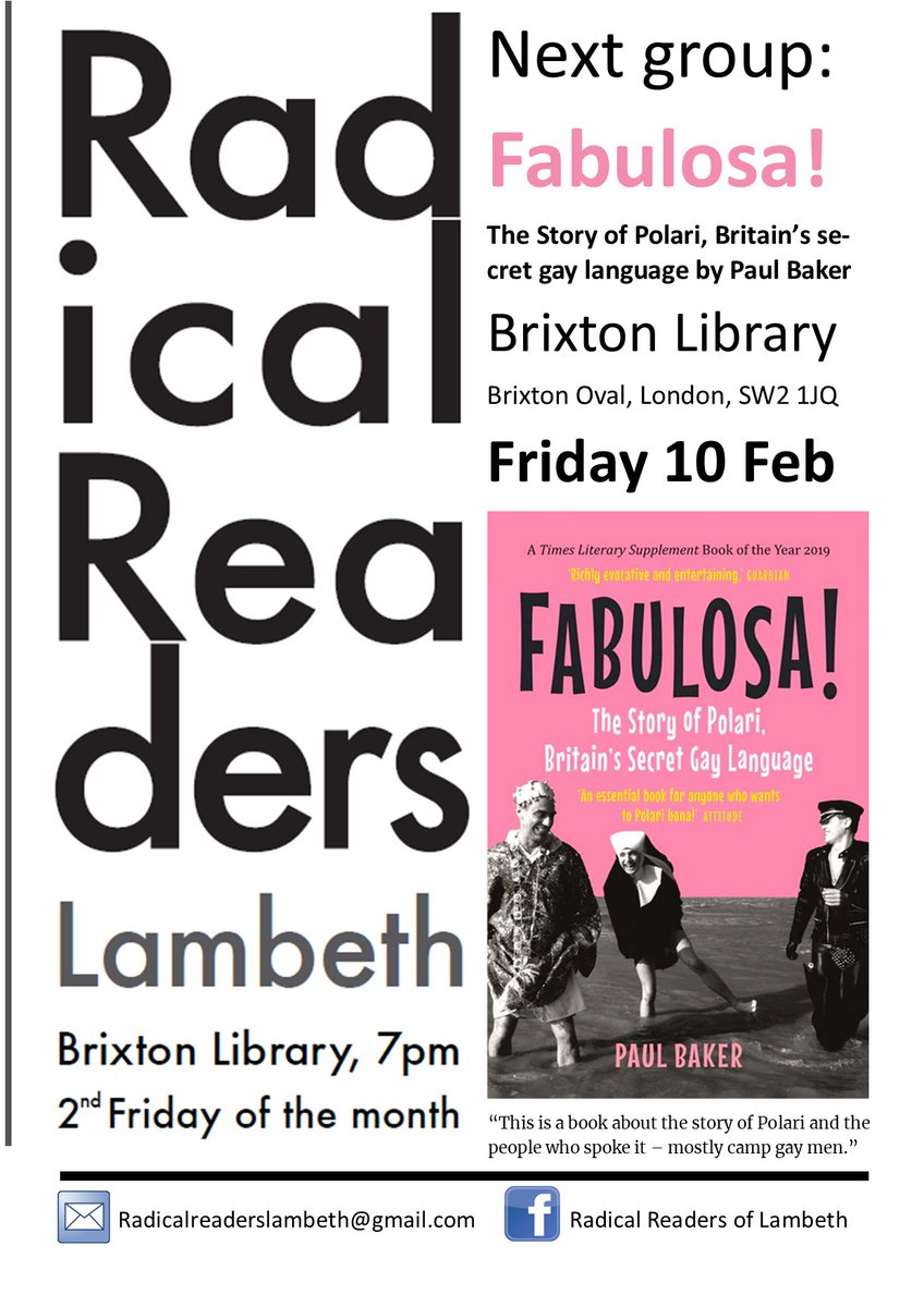 brixtonlibrary's tweet photo. 🌈February is LGBTQ+ history month. Our #RadicalReaders will be reading and discussing Fabulosa! The Story of Polari, Britain’s Secret Gay Language by @_paulbaker_
Collect your books from the desk from today!
Ta’ra duckie! 🌈 https://t.co/Tsbr5JnrkB