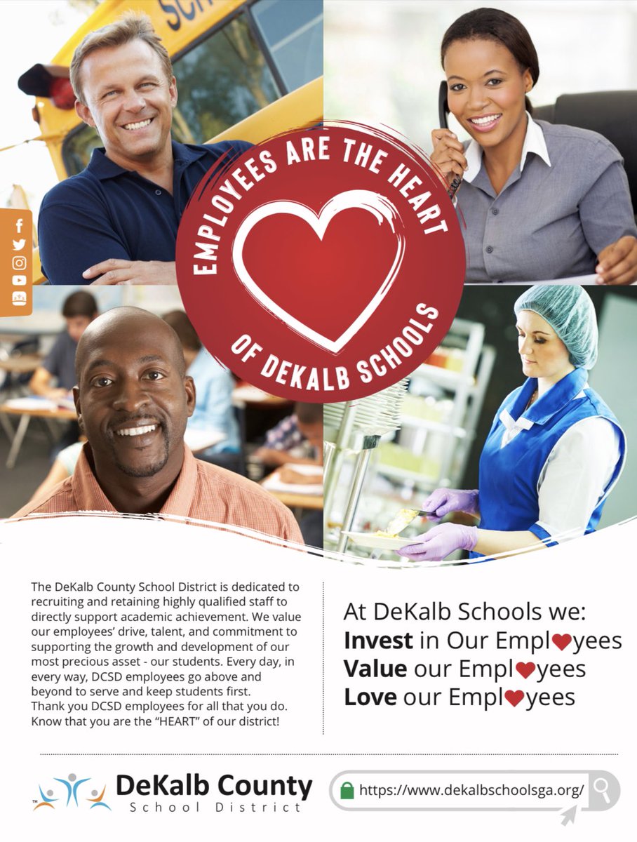 Thank you DCSD employees for all that you do. Know that you are the “HEART” of our district! #ilovedcsd At DeKalb Schools we: ♥️ Invest in our Employees ♥️ Value our Employees ♥️ Love our Employees dekalbschoolsga.org