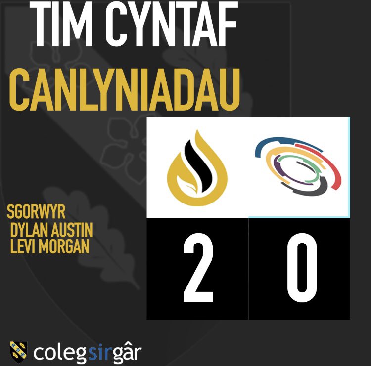 CANLYNIADAU / RESULTS 
Roedd Coleg Sir Gar yn fuddugol yn erbyn Pen-Y-Bont gyda buddygoliaeth o 2-0!!🥳🥳
#colegsirgarsport 

Coleg Sir Gar triumphed against Bridgend with a 2-0 win!!🥳🥳 
#results #colegsirgar