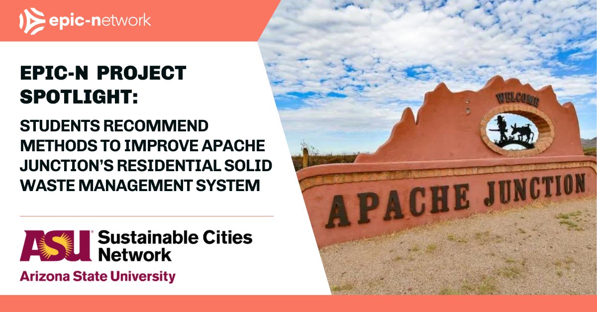 Project Spotlight: Students Recommend Methods to Improve Apache Junction’s Residential Solid Waste Management System

Read more in our Member Commons: commons.epicn.org/2023/01/10/pro…

<a href="/cityofAJ/">Joie</a> <a href="/projectcitiesaz/">ASU Project Cities</a> #apachejunction #epicnetwork #epicn #epicmodel