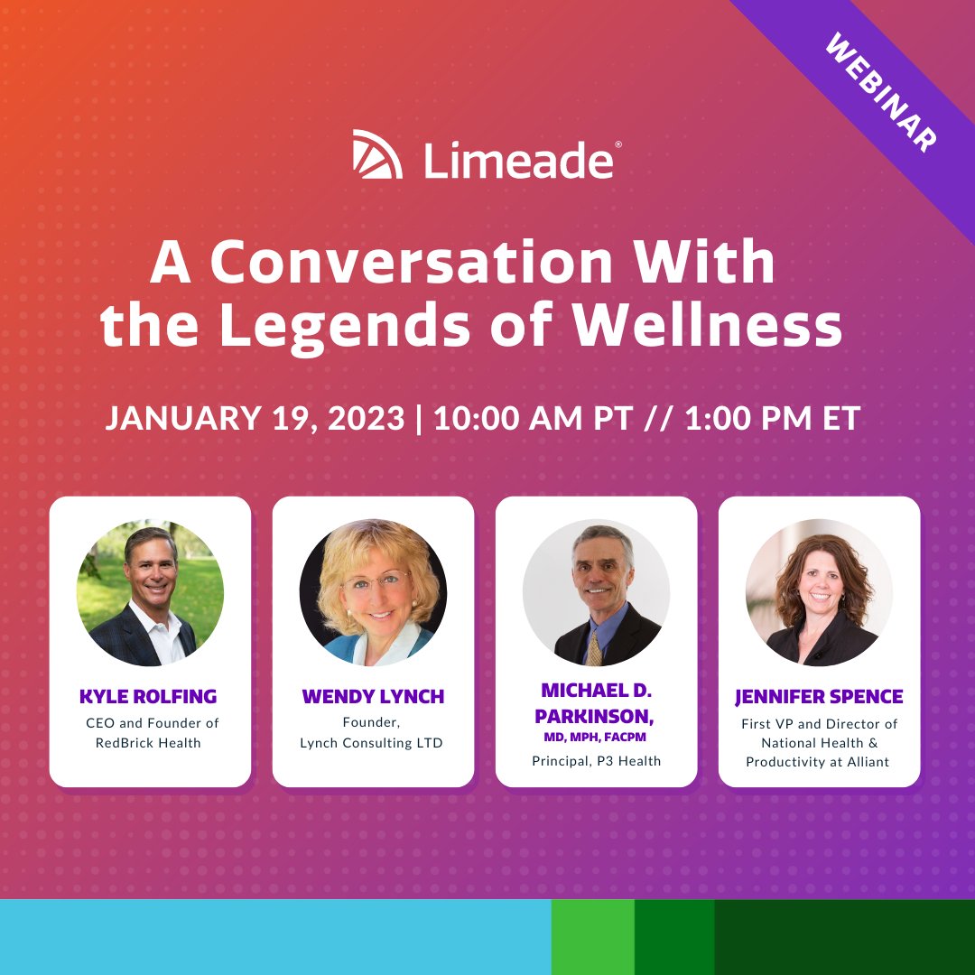 Limeade (@limeade) on Twitter photo On 1/19 join us for our first Legends of Wellness webinar, a lively panel discussion moderated by our CEO and Founder, <a href="/henryalbrecht/">henryalbrecht</a>. Hear from four influential leaders who have paved the way for the wellness industry. Register here: bit.ly/3GT10lo On 1/19 join us for our first Legends of Wellness webinar, a lively panel discussion moderated by our CEO and Founder, <a href="/henryalbrecht/">henryalbrecht</a>. Hear from four influential leaders who have paved the way for the wellness industry. Register here: bit.ly/3GT10lo