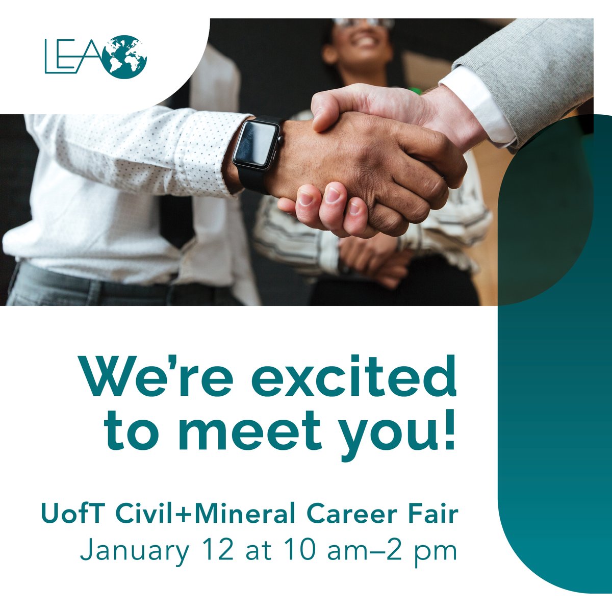 LEA Group (@lea_group) on Twitter photo Hi <a href="/UofT/">University of Toronto</a> @CivMin Undergrads, Master Students and Alumni!
Come visit our booth at the Civil & Mineral Engineering Career Fair tomorrow, January 12, from 10 am to 2 pm.
We're excited to meet you and share what rewarding career opportunities we have for you. Hi <a href="/UofT/">University of Toronto</a> @CivMin Undergrads, Master Students and Alumni!
Come visit our booth at the Civil & Mineral Engineering Career Fair tomorrow, January 12, from 10 am to 2 pm.
We're excited to meet you and share what rewarding career opportunities we have for you.