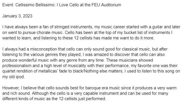 elibuiii's tweet photo. Tuano, Elijah Manuel M.
2019167522
Far Eastern University Choral

Event: Cellissimo Bellissimo : I Love Cello at the FEU Auditorium

@FEUCenterArts https://t.co/DAv4hCOuAJ