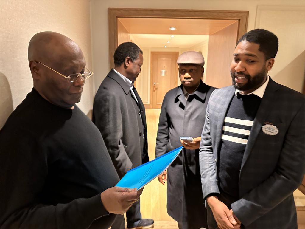 atiku's tweet photo. I just had an exciting meeting with Dr Bello Sambo, @BSBello_, during which he presented a robust policy document for the rail industry in Nigeria. https://t.co/2KFfcYb7hk