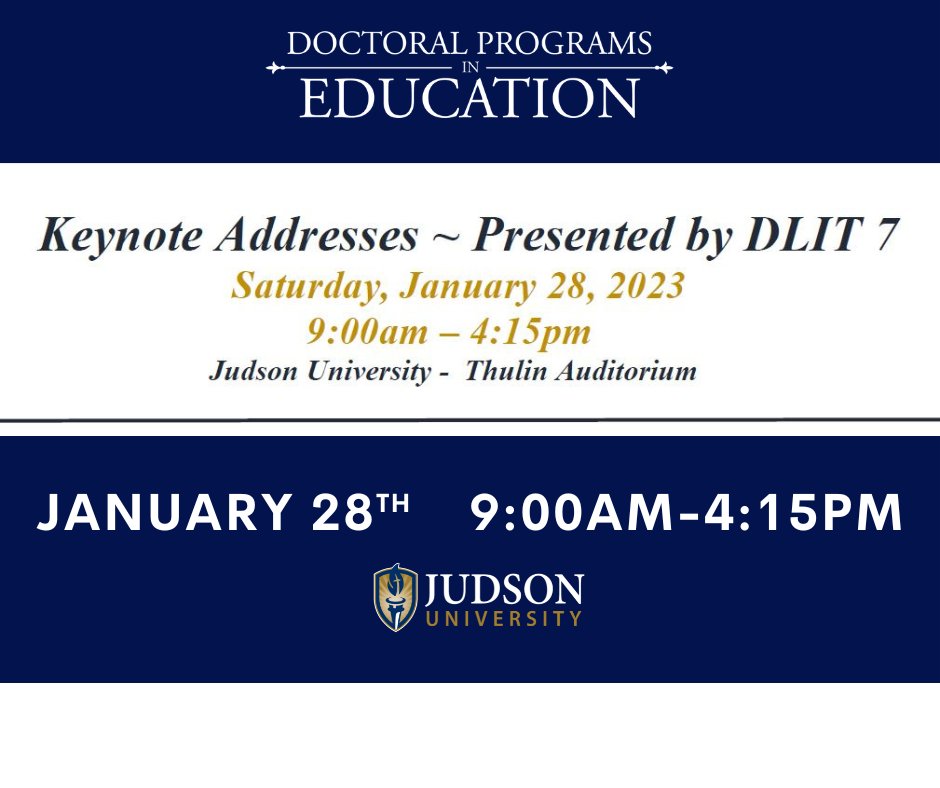 Join us for a day of inspiration! Our doctoral candidates share their insights and personal journeys on topics that will reach the heart of everyone. Doors open between each Keynote Address--come for one, or come for all!
Keynote Address Program: bit.ly/DLITkeynote