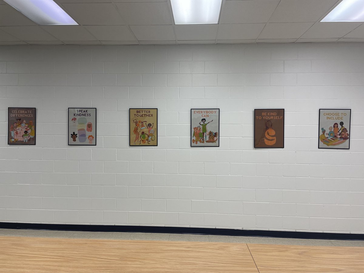 Thanks <a href="/MiniMatisse/">Nic Hahn (she/her)</a> for your amazing illustrations that are now on display in our centrally located  school library. A great message for all to practice! #inclusion #arteducation #specialolympics #ilaea