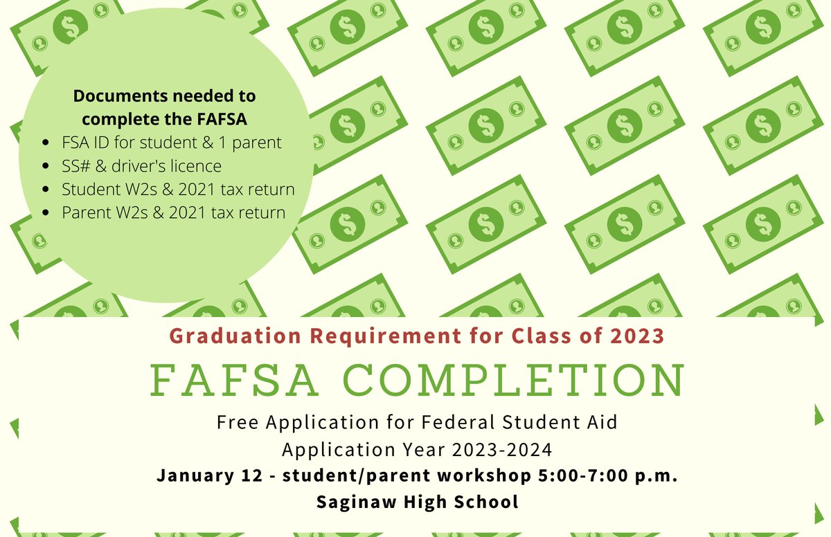 SHS Counselors (@shscounselorstx) on Twitter photo Seniors- If you have NOT completed your FAFSA, please come up for help with UTA Financial Aid Reps tomorrow night from 5-7 in the SHS College & Career Center. Please enter through the front doors. <a href="/saginawhstx/">Saginaw High School</a> Seniors- If you have NOT completed your FAFSA, please come up for help with UTA Financial Aid Reps tomorrow night from 5-7 in the SHS College & Career Center. Please enter through the front doors. <a href="/saginawhstx/">Saginaw High School</a>