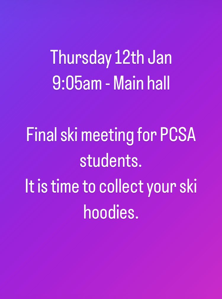 PcsAski's tweet photo. Final ski meeting tomorrow morning for PCSA students ⛷ https://t.co/GuptbQLzxM