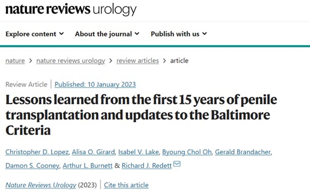 HopkinsMedNews's tweet photo. .@NatRevUro (https://t.co/5IeHR0wa7b) review by @HopkinsMedicine @HopkinsPlastic w/ lessons learned from 1st 5 #PenileTransplants. Authors: long-term outcomes encouraging but questions still re: immunity, functionality, psychosocial impacts &amp; patient selection. @cd_lopez @rredett https://t.co/sy22Adu4yl