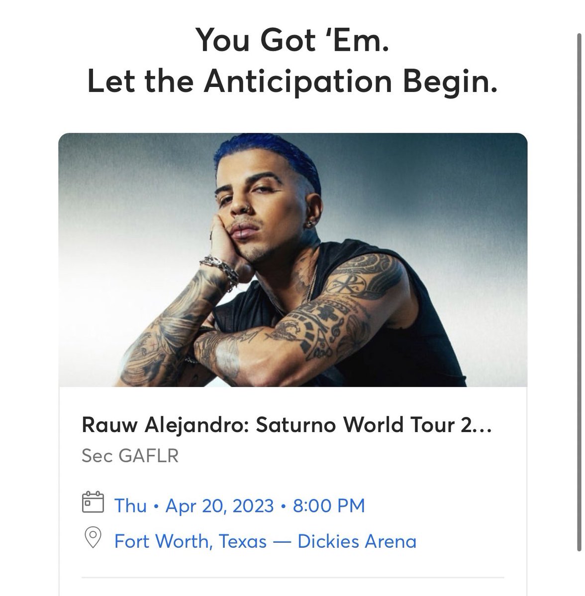 luee_gee's tweet photo. So ready to see @rauwalejandro with @angiemets in April!!!! #SaturnoWorldTour2023 #Saturno #RauwAlejandro #VIBE #Rosalia https://t.co/FynKByyjhz