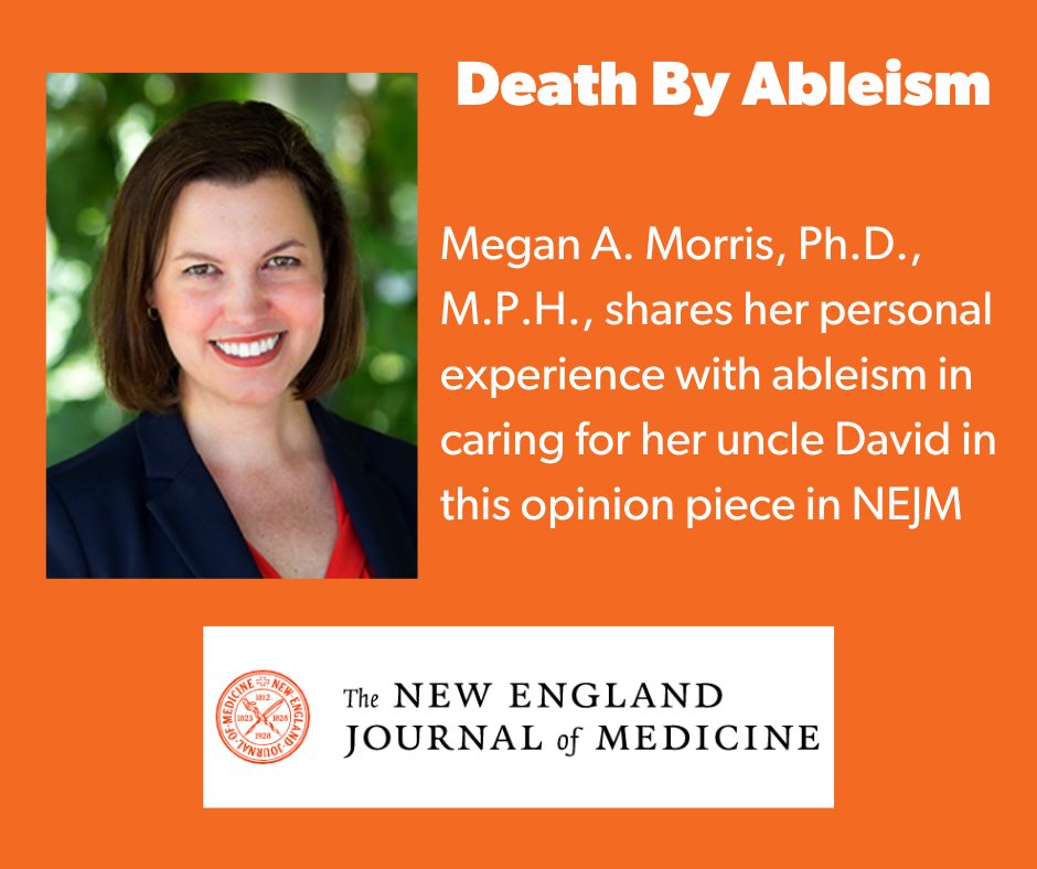 rehab_outcomes's tweet photo. Former @rehab_outcomes postdoc Megan Morris, PhD, talks about how #ableism impacted the care her uncle David received after being admitted for complications due to a siezure. Read her opinion piece in @NEJM . https://t.co/OnKSvh8Asg @NorthwesternPMR  @DisabilityEC https://t.co/7u9zJePqKS