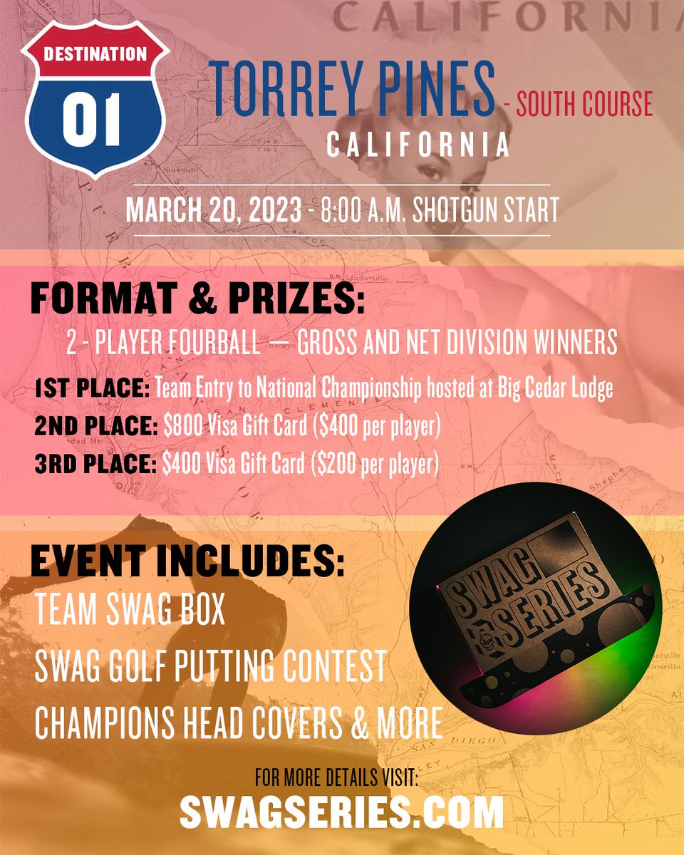 AGTrips_Series's tweet photo. The Swag Series begins at @GolfTorrey in a FourBall event with a Swag twist. 
@swaggolfco and AGT are ready, are you?

📣 Tournament details for this event can be found at https://t.co/2NOcFJRGKR

#swagseries #swaggolf #amgolftrips  #golf #puttingcontest #dontgiveaputt #golfing https://t.co/a8Qcq9bBmg