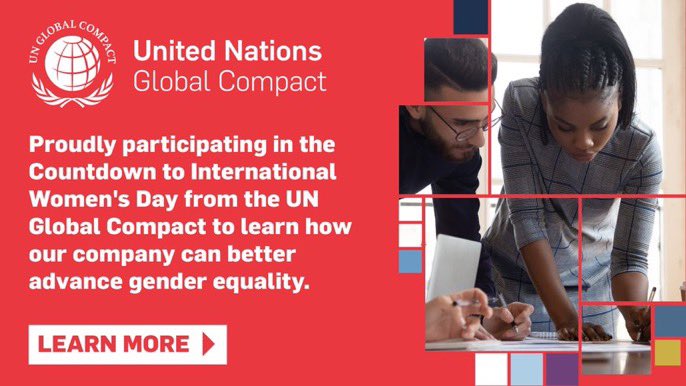 Join us in advancing #GenderEquality in the workplace with this 6-week learning journey from the <a href="/globalcompact/">UN Global Compact</a> in a countdown to #InternationalWomensDay. Learn more at  info.unglobalcompact.org/iwd-countdown