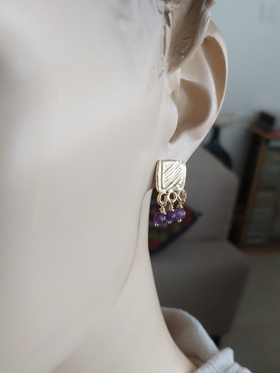 Amethyst Earrings,Purple Gold Earrings,Dainty etsy.me/3S41oAN #amethystearrings #purplegoldearrings #daintyearrings #genuineamethyst @etsymktgtool